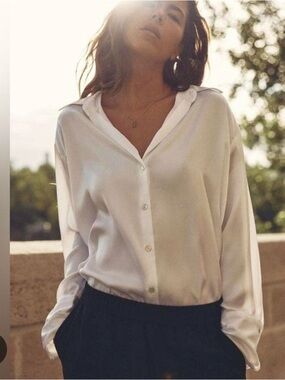 Zara White Satin Button-Down Shirt